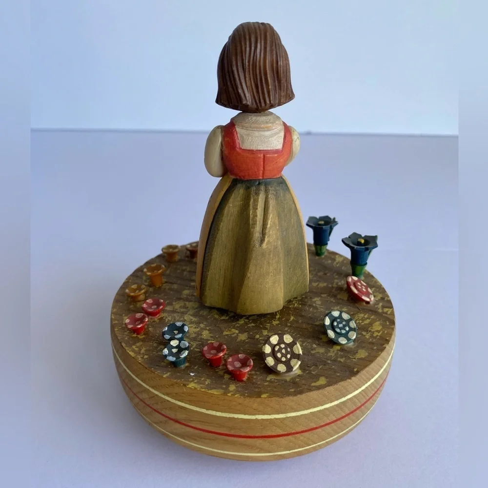 Vintage Reuge Anri Girl With Watering Can Flowers Swiss‎ Music Box Retired Read